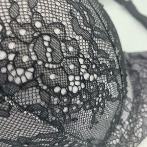 Black lace Victoria Secret Bombshell Plunge Bra.